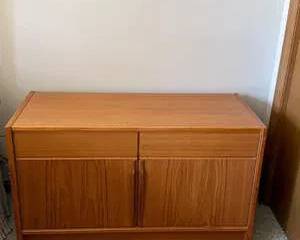 Mid-Century Modern Wooden Sideboard Cabinet with Two Drawers and Doors