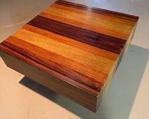 Wooden Block Table with Multi-Toned Striped Pattern