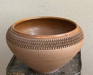 Handcrafted Ceramic Pottery Bowl with Textured Geometric Pattern