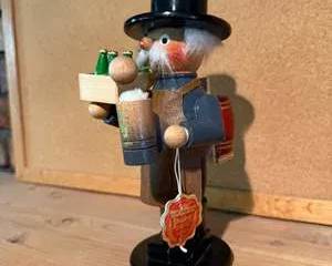 Steinbach Wooden Beer Drinker Figurine Handmade Germany Smoking Man with Beer Barrel