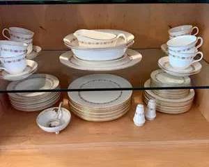 Lenox White China Dinnerware Set with Gold Trim and Patterned Border