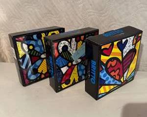 Romero Britto Colorful Fused Glass Decorative Plates Set of Three