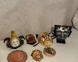 Decorative Ceramic and Mosaic Face Masks with Jester and Sun Wall Decor