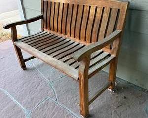 Brown Wooden Slatted Outdoor Garden Bench with Armrests