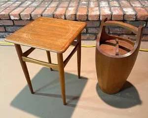 Mid Century Modern Wooden Side Table with Wooden Ice Bucket