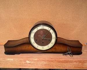 Wooden Mantel Clock with Mechanical Key Wind and Brass Gears
