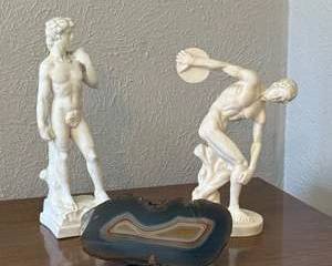 Sculptor A. Santini White Marble David and Disco Bolo Statue Replica Sculptures