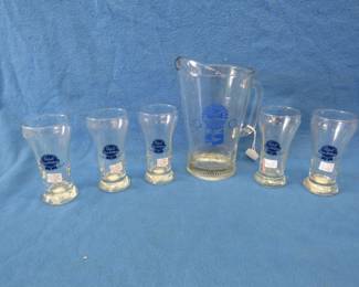 Lot 140. Pabst beer pitcher with five matching Pabst glasses