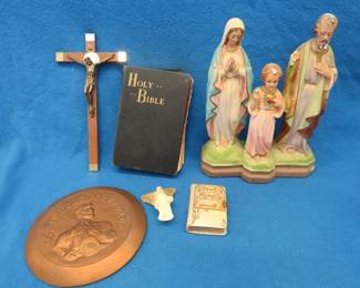 Lot 383. Religious items including a vintage pocket-size German Bible