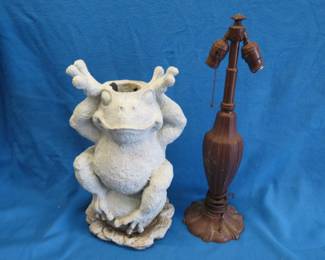 Lot 192. Cast iron lamp and resin frog flower or tiki pot holder