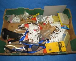Lot 169. Air hose hardware, rope, goggles, and more