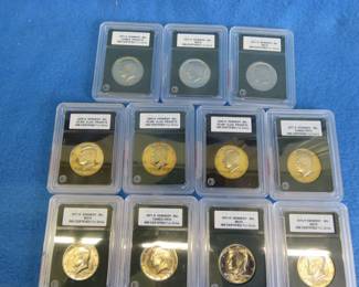Lot 89. Fifteen 1971-2000 encapsulated Kennedy half dollars INB certified MS70, Cameo PR70, a DCAM clad proof 70