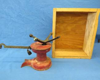 Lot 215. Antique Howe scale and a wooden shipping box