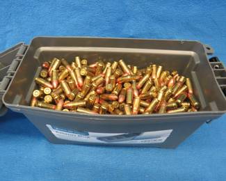 Lot 231. Plastic ammo box with 9mm Luger rounds. Way too many to count. Total weight of box and rounds is 26.5 lbs.