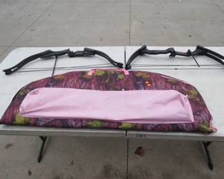 Lot 175. Two child's RH compound bows with a case