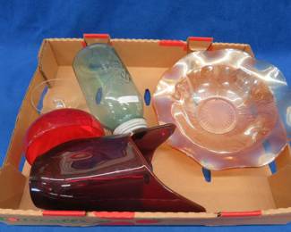 Lot 367. Carnival glass, green glass Ball jar, and more
