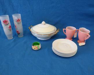 Lot 145. Noritake serving bowl, old Swedish hand-painted glasses, and more