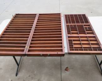 Lot 170. Old printer's tray and a folding knickknack shelf