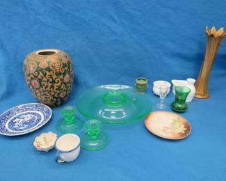 Lot 341. Misc. glassware and pottery including 3 pieces of uranium glass
