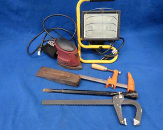 Lot 205. A shop light, detail sander, and more