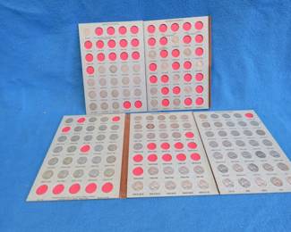 Lot 318. Dansco nickel coin album (in poor condition) with some coins from 1897 through 1963, including 18 Liberty, 36 Buffalo, and 58 Jefferson nickels.