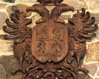 Continental Stained Beechwood Carved Coat of Arms