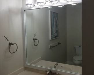 Vanity mirror; vanity lights; towel ring