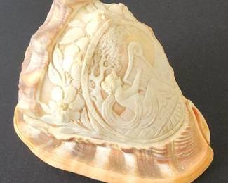 HST201 - Vintage Hand Carved Conch Shell