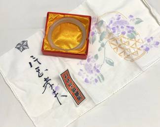 HST271- Jade Like Bangle With Japanese Decorative Work Cloth 