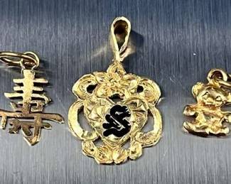 HST237- Three Beautiful 14k Gold Pendants / Charms 
