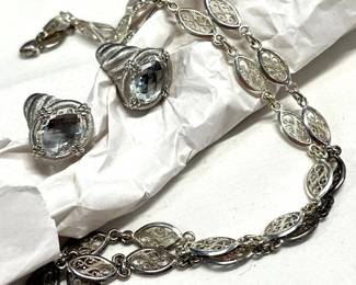 HST273- Designer Judith Ripka 925 Silver Earrings & 925 Silver Necklace