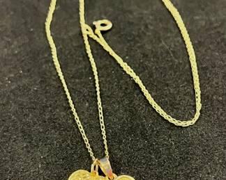 HST205- Beautiful 14k Gold Necklace With 2 Heart Pendants