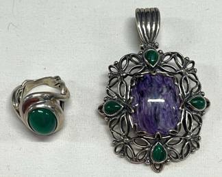 HST269- Designer Carolyn Pollack Matching Silver Pendant & Ring