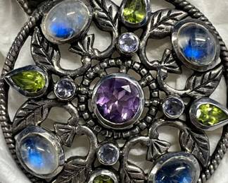 HST259- India Silver & Multicolor Stone Pendant 