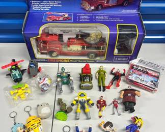 HST014- TOYS! 1990’s Mack Fire Engine W/ Misc Small Toys 