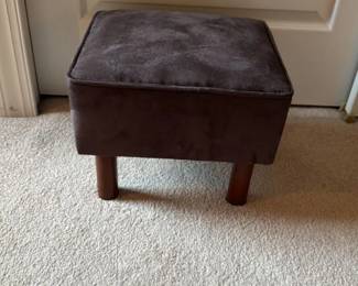 Dark Brown Upholstered Ottoman with Wooden Legs