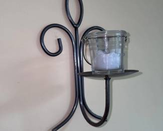 Wrought Iron Wall Sconce with Glass Candle Holder