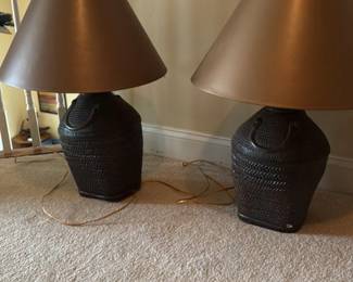 Woven Basket Table Lamps (Pair)