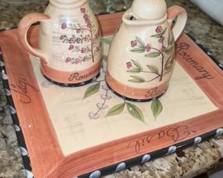 Herb Themed Ceramic Pitcher and Bowl Set