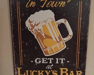 Vintage Style "The Best Head in Town" Lucky's Bar Tin Sign