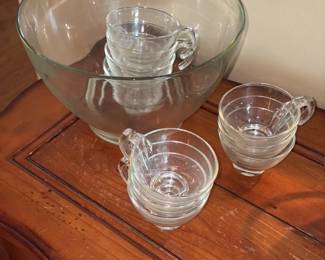 Glass Punch Bowl and Cups Set