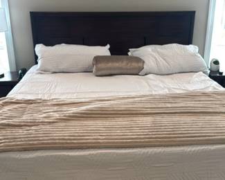 Modern Dark Wood Platform Bed Frame with Headboard