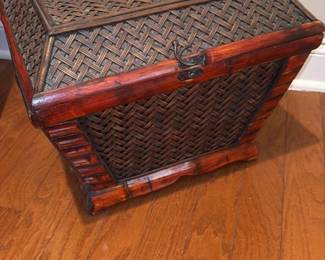 Woven Bamboo Chest with Red Lacquer Accents