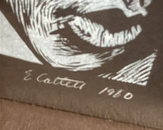 E. Cuttin "Self-Portrait" 1980 Woodcut Print