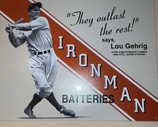 Lou Gehrig "Ironman Batteries" Advertising Sign