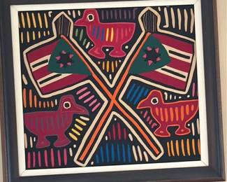 Mola Art Panel with Birds and Flags