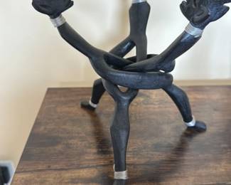 African Carved Wood Figural Candlestick Holder