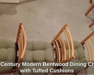 Mid Century Modern Bentwood Dining Chairs with Tufted Cushions