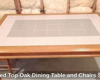 Tiled Top Oak Dining Table and Chairs Set