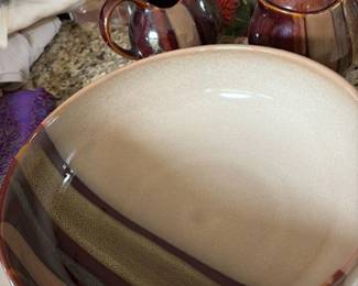 Mid Century Modern Ceramic Serving Bowl and Creamer Set